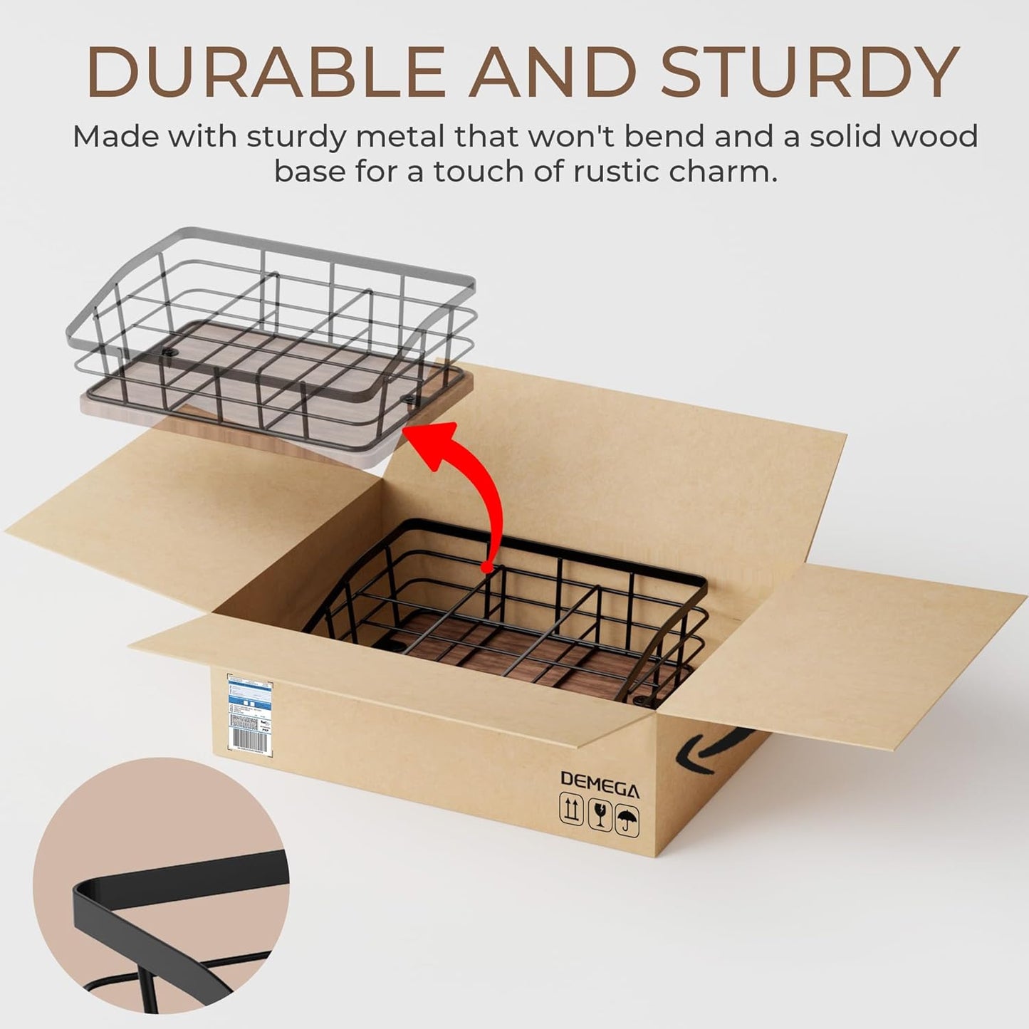 Tea Bag Organizer, Tea Bag Holder Storage with 6 Slots Iron Wire Basket with Wooden Base, Tea Bar Accessories for Countertop Cabinet Drawer, Tea Station for Coffee Capsules Creamer Sweetener Sugar