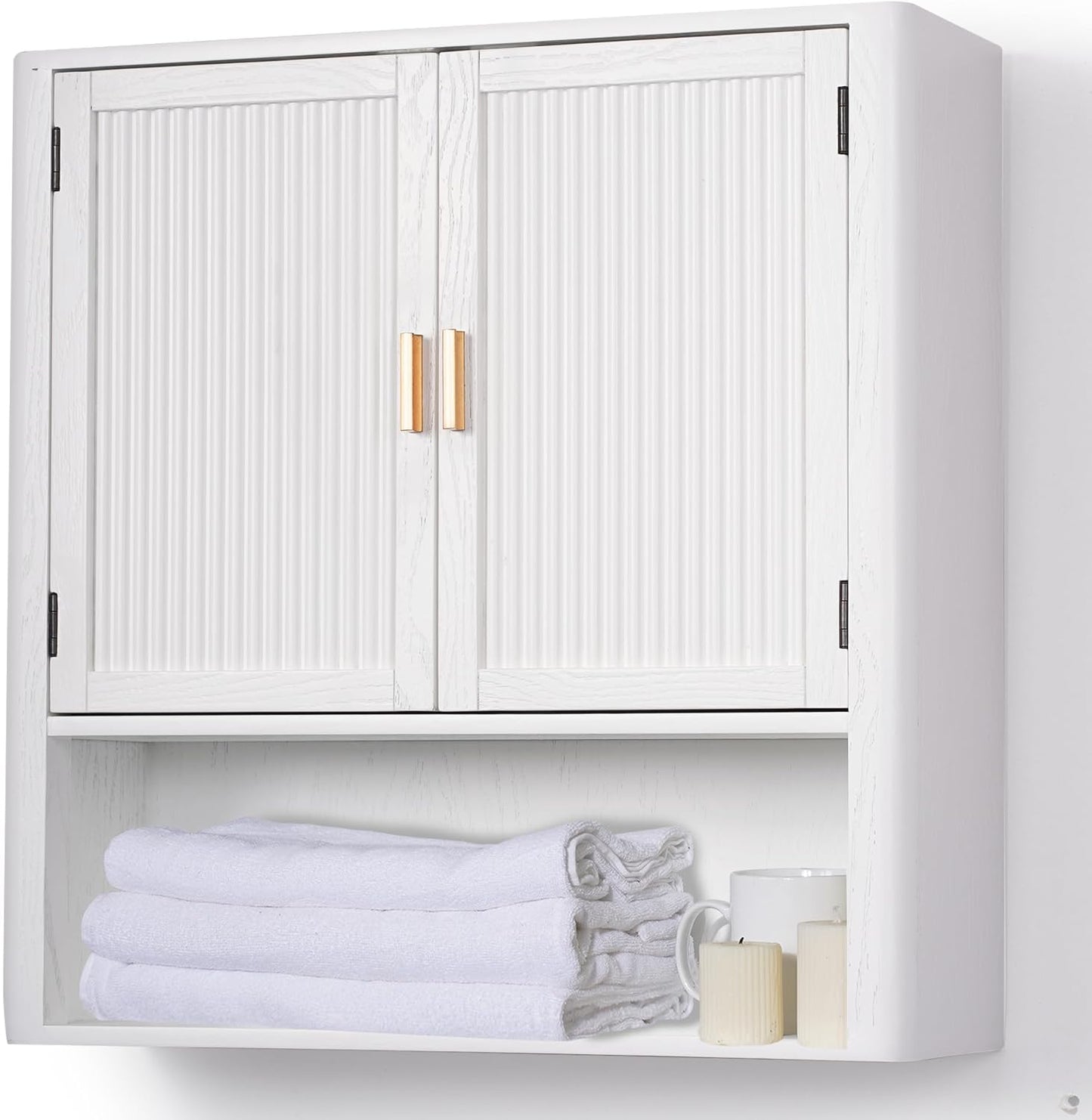 Bathroom Storage Cabinet – Pre-Assembled Wall-Mounted Medicine Cabinet with 2 Doors and Fixed Shelf, Over-The-Toilet Floating Organizer for Bathroom, Living Room, Kitchen, Laundry (White)