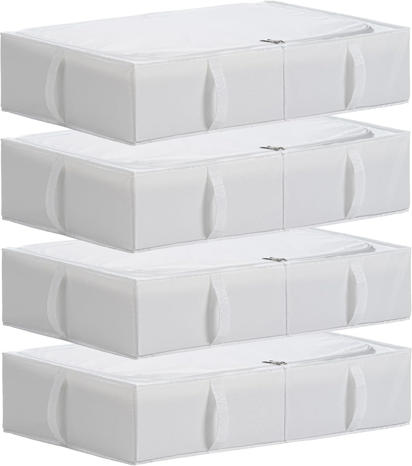 TYEERS Under Bed Storage Containers, Durable Fabric, Washable, Collapsible, Under Bed Storage Bins for Clothes, Blankets, Sheets, Shoes, 27.5x16.5x7 Inches, 4-Pack, White
