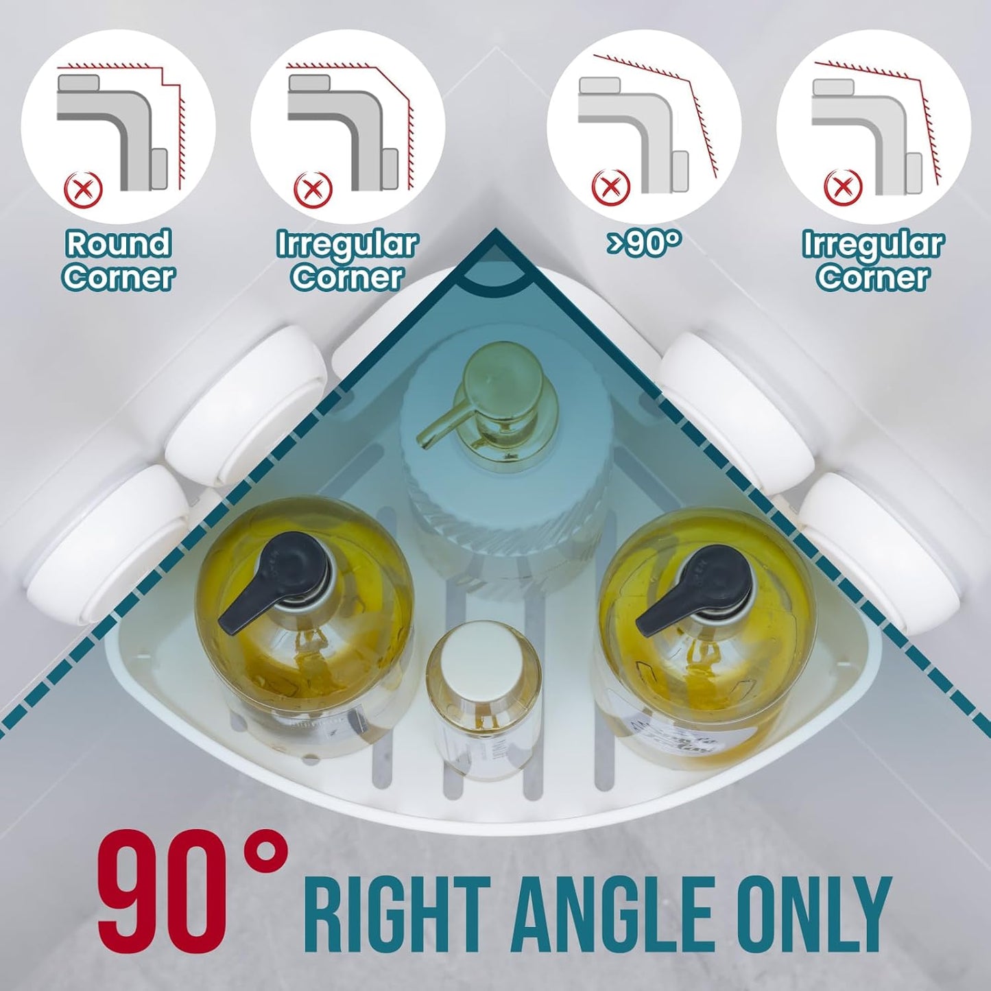 TAILI Suction Corner Shower Caddy, Bathroom Shelf Storage Basket Wall Mounted Organizer for Shampoo, Conditioner, Plastic Rack for Kitchen&Bathroom, Drill-Free Removable (2 Pack)