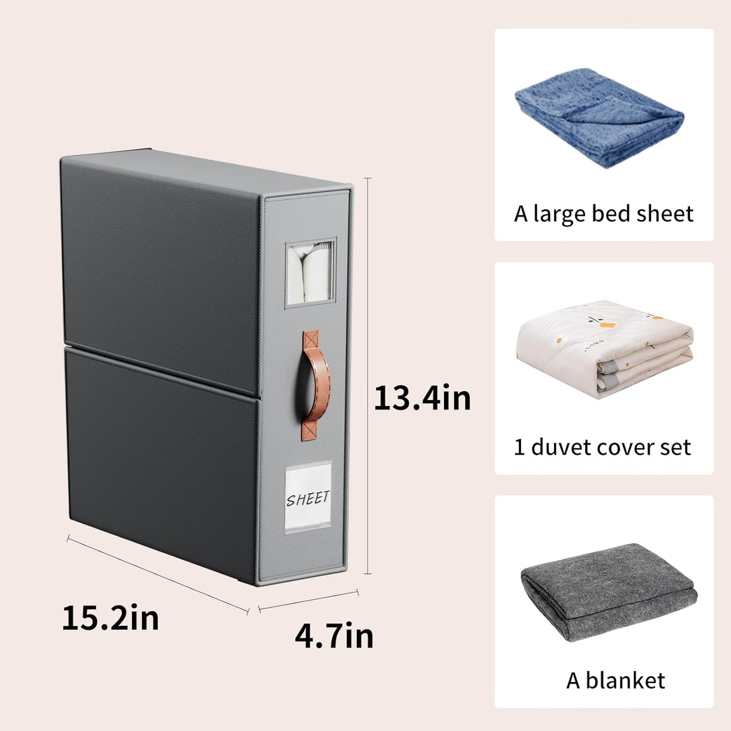 4 Pack Bed Sheet Storage Organizers- Premium Fabric Closet Organizer with Clear View Window, Space-Saving Foldable Design for Queen/King Size Bedsheets, Blankets & Duvet Covers