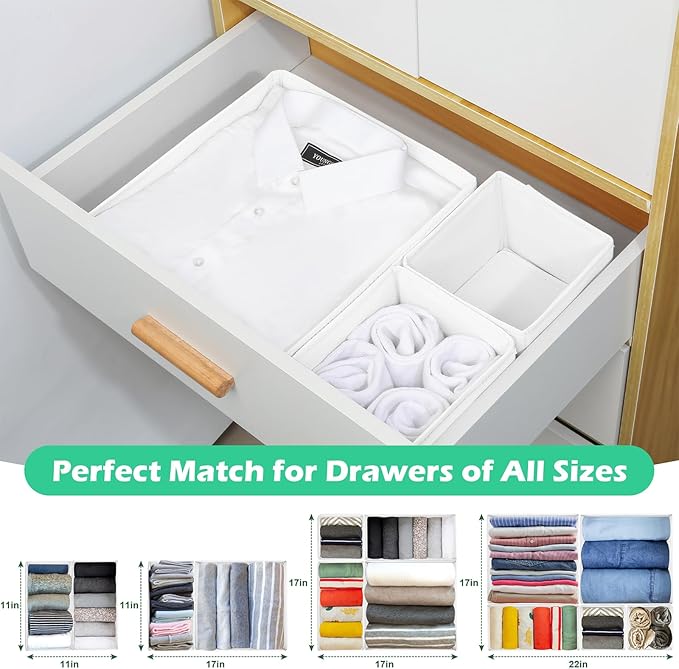 Drawer Clothing Organizer 16-Pack, White 3 Sizes Underwear Drawer Dividers, Fabric Folding Wardrobe Organizer, Can Store Baby Clothes, Bras, Underwear, Panties, Belts, Socks, Ties, etc.