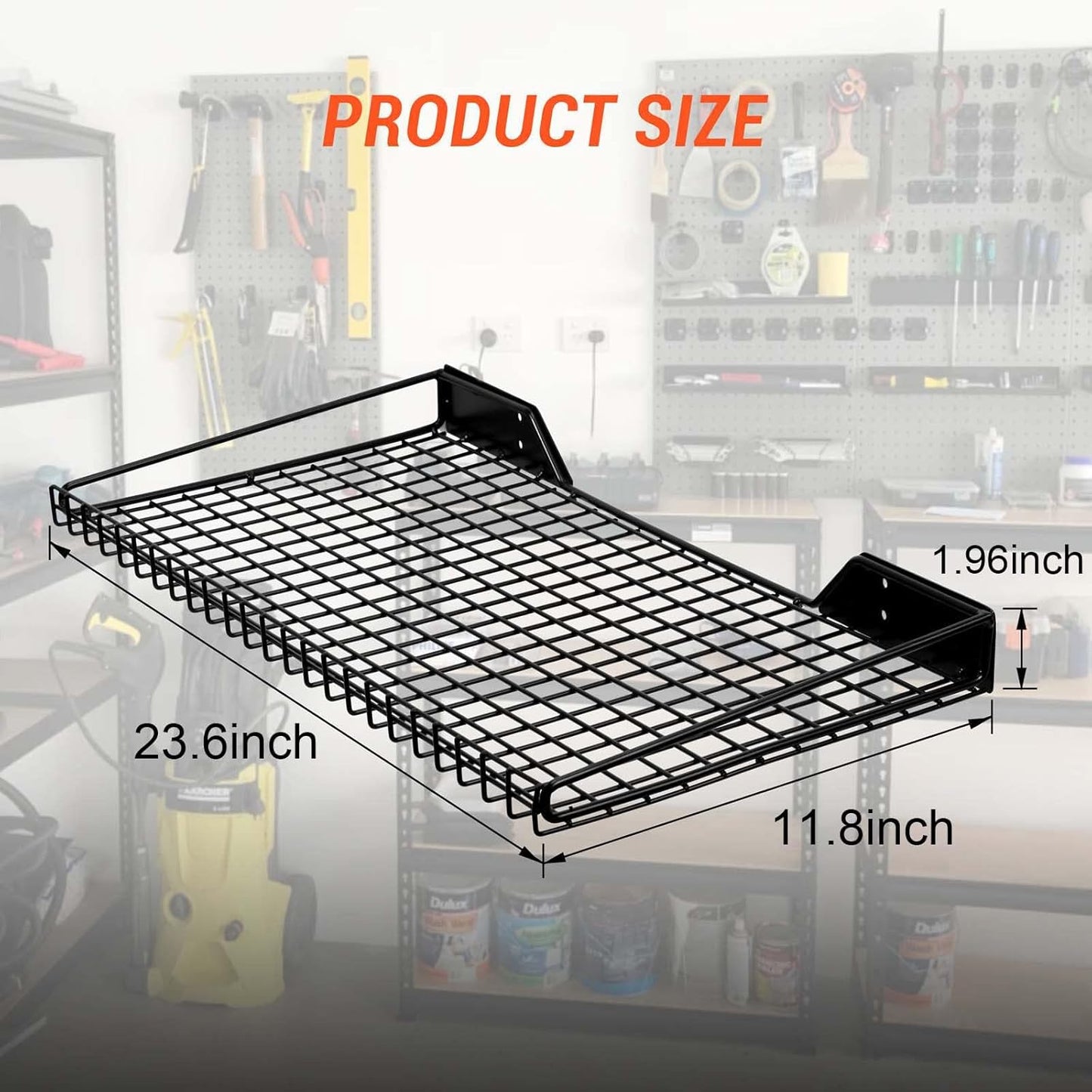 Wallmaster Garage Wall Shelf 2 Pack 23.6"x11.8" Wall Mount Heavy Duty Metal Shelves Mesh Storage Rack for Garage, Office, Basement and Kithcen, max Load 65 lbs (Black)