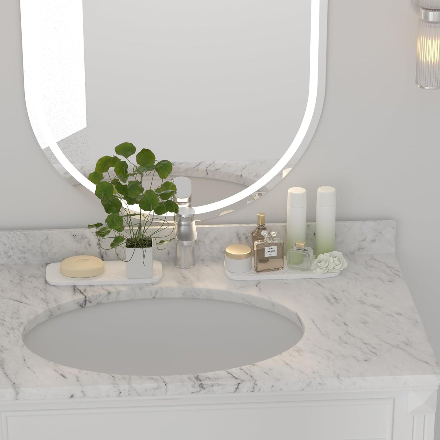 Premium Ceramic Bathroom Tray – Sleek Non-Slip Organizer for Shower, Countertop, Vanity | 10x4inch | Easy-Clean, Corrosion-Resistant