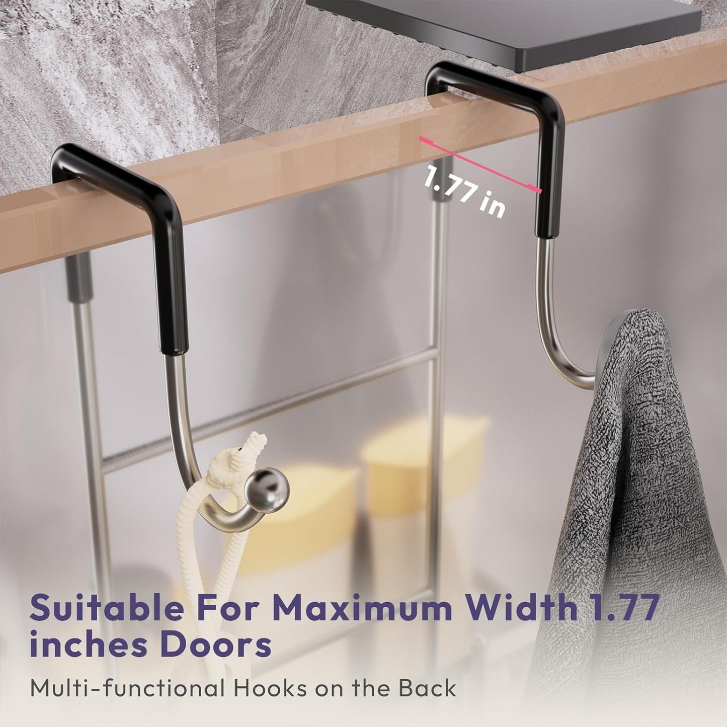 SWTYMIKI Over The Door Shower Caddy - Stainless Steel Hanging Shower Organizer With Soap Holder & 16 Hooks No Drilling Hanging Caddy Over Door To Organize Bathroom Essentials, Sand Nickel