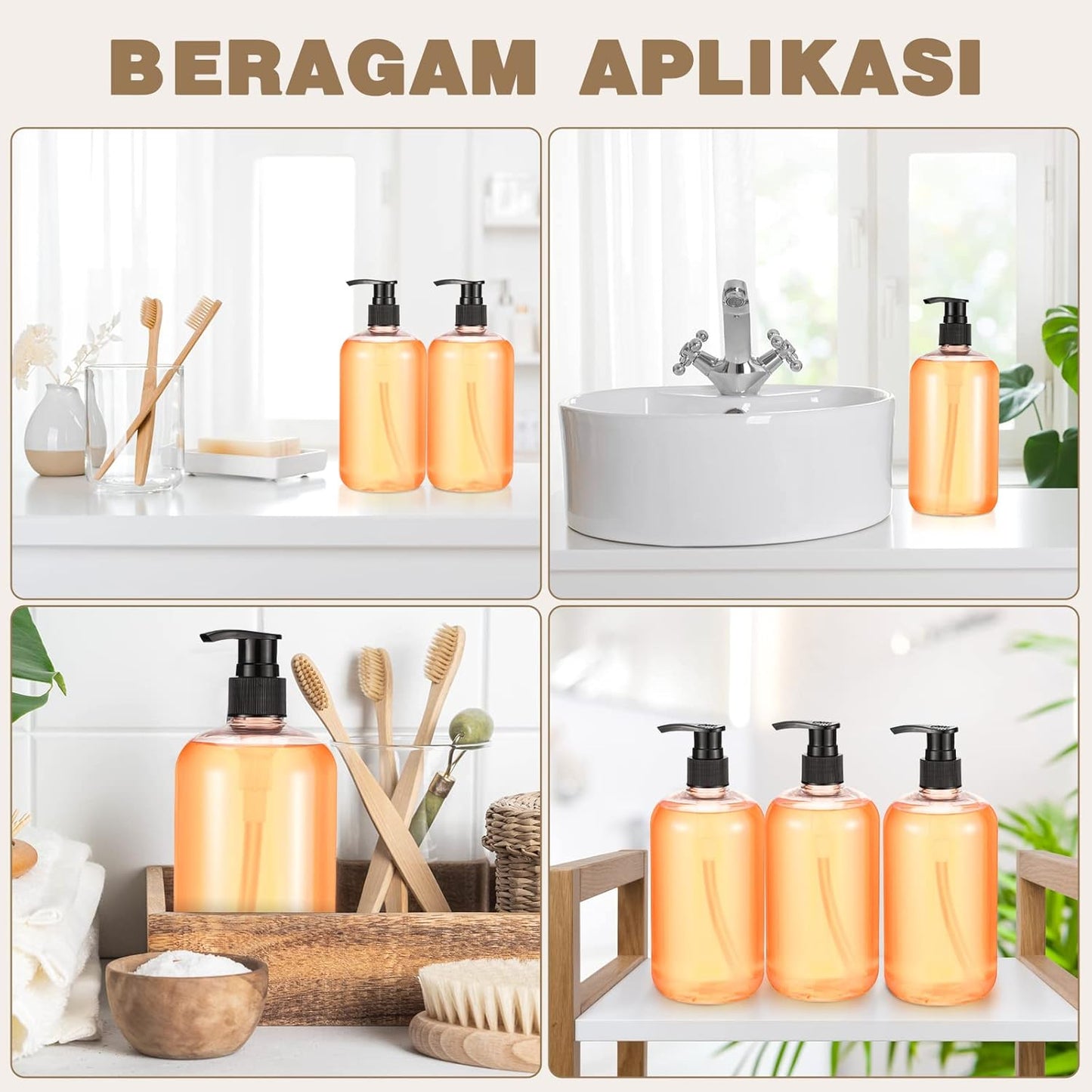 8 Pcs Plastic Pump Bottles Empty Lotion Bottle with Pump Refillable Dish Soap Dispenser Portable Hand Soap Dispenser Shampoo Lotion Container for Oil Liquid Soap(Clear,16 oz)