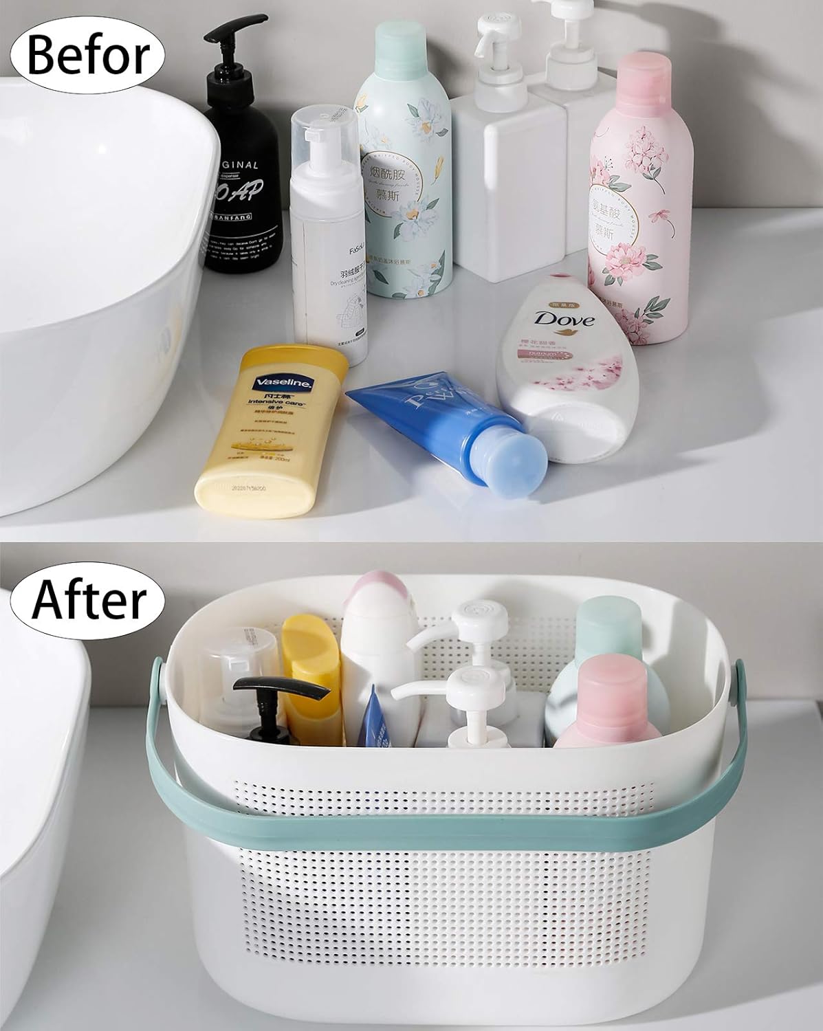 UUJOLY Plastic Storage Baskets with Handles, Shower Caddy Shelf Organizers Basket for Bathroom, Kitchen, Dorm Room, Green