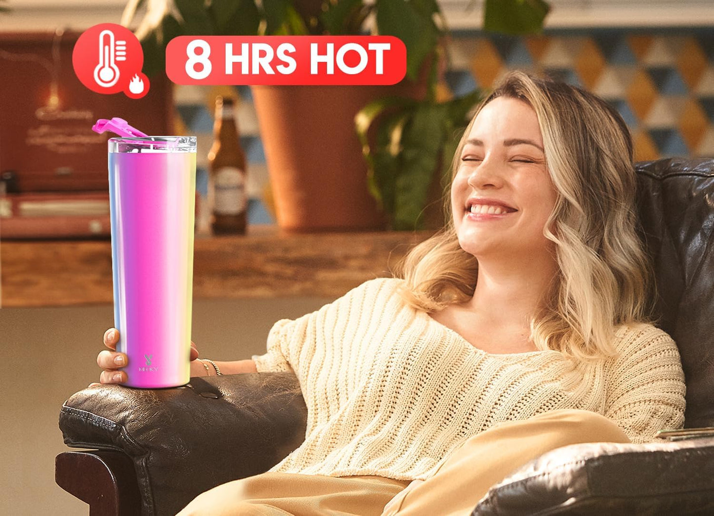 Meoky 30 oz Travel Coffee Mug with Leak-proof Lid, Stainless Steel Insulated Coffee Tumbler, Keeps Hot for 8 Hours or Cold for 24 Hours, Fits in Car Cup Holder (Carnival)