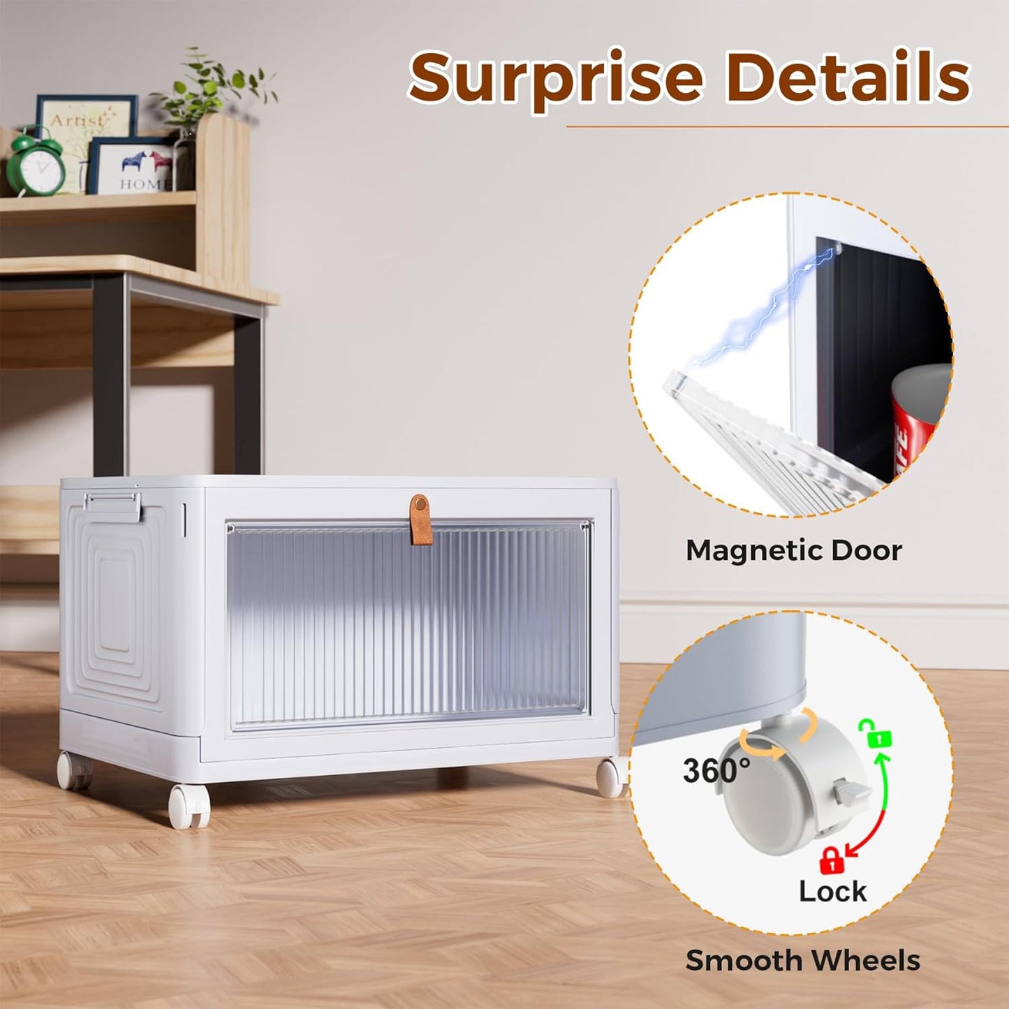 4 Tier Stackable Plastic Storage Bins with Lid and Wheels - 23 QT Closet Organizers and Storage, Foldable Storage Containers, Organization and Storage Boxes for Craft, Home, Pantry, Dorm, Grey