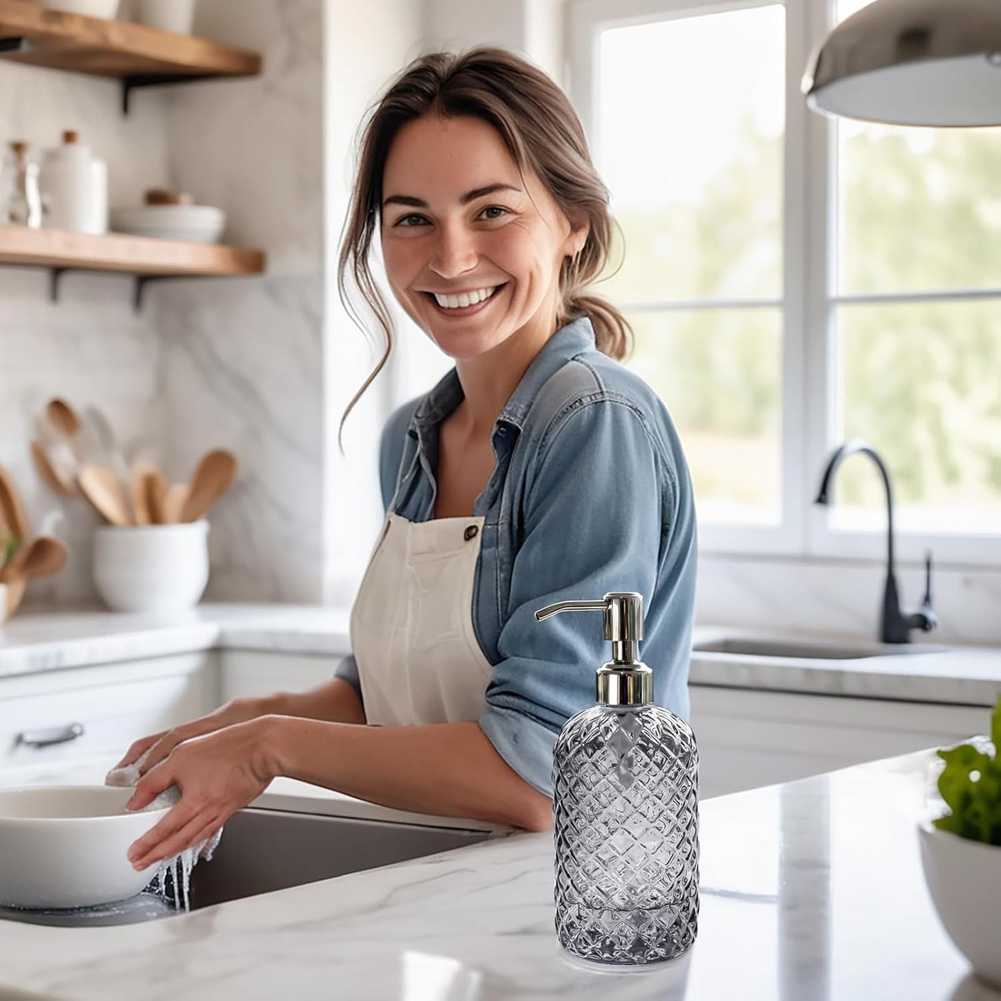 JASAI 18Oz Gray Glass Soap Dispenser with Rust Proof Pump, Refillable Kitchen soap Dispenser for Dish Soap, Bathroom Soap Dispenser for Dispense Hand soap, Lotion.