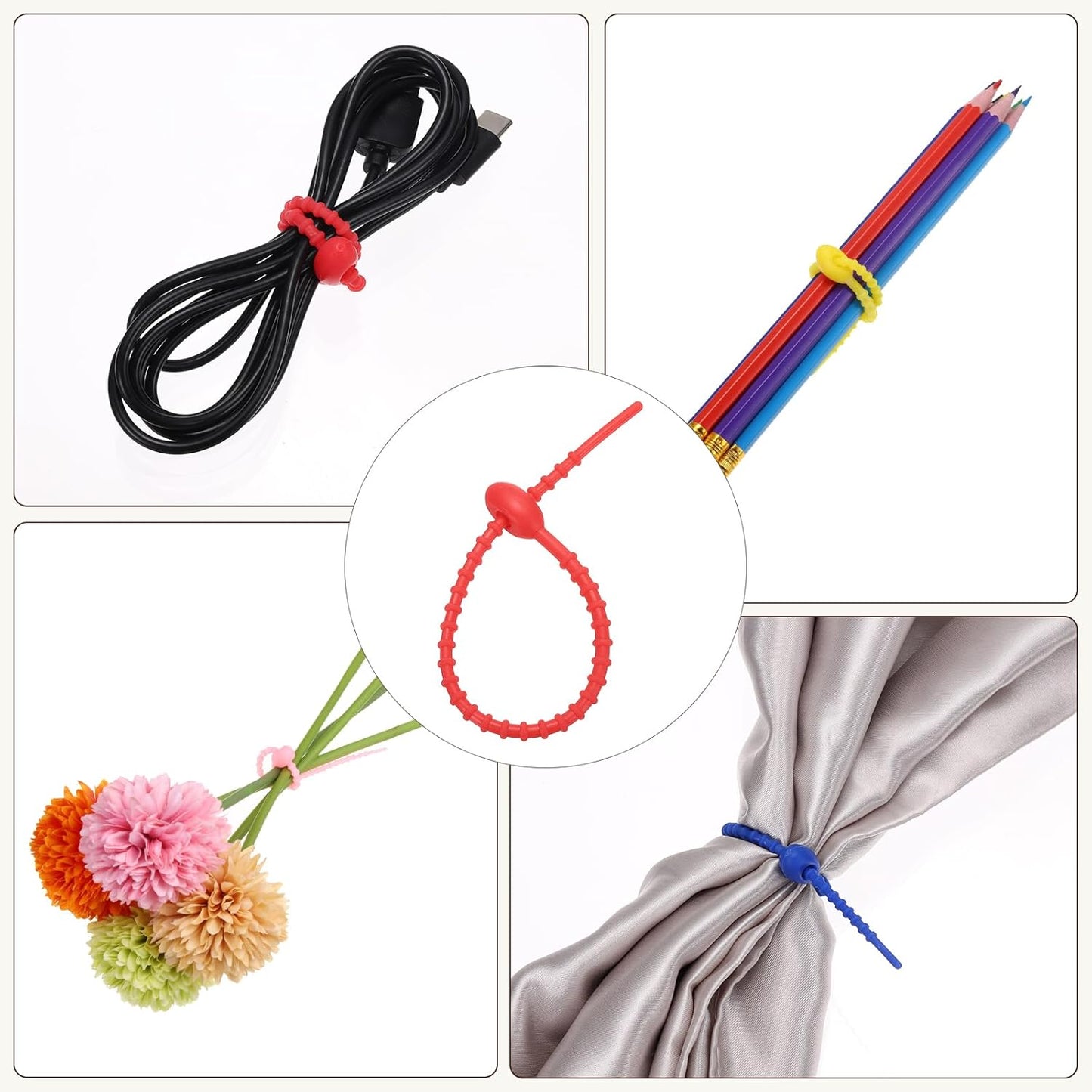 PATIKIL 8 Inch Silicone Cable Ties, 20pcs Rubber Reusable Twist Zip Ties Organizer for Home Office Kitchen Food bags Wires Adjustable Bag Clip, Colorful