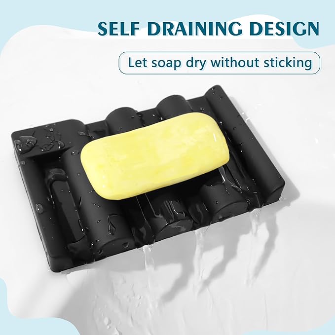 Silicone Soap Dish with Wave Design, Non-Slip, Quick-Drying, Perfect for Bathroom, Kitchen, and Sink Areas (2, Black1)