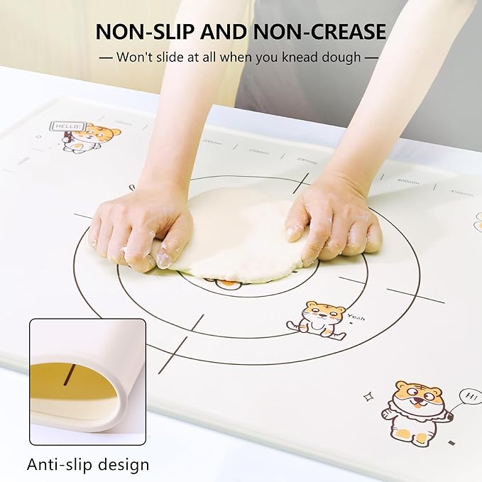 28x20 Inch Extra Thick Silicone Pastry Board, Silicone Baking Mat with Measurements, Non-slip Silicone Mat, Kneading Counter Mat, Non-Stick Dough Mat with Edge Heightening