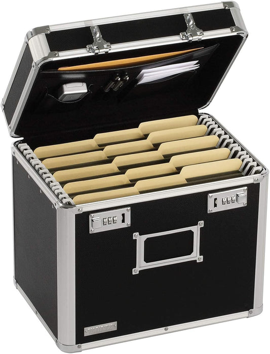 Vaultz Locking File Organizer Box - 13.5 x 13.25 x 10.5 Inch Large, Portable Locking Storage Box for Filing Letters & Documents w/Combination Lock, Black