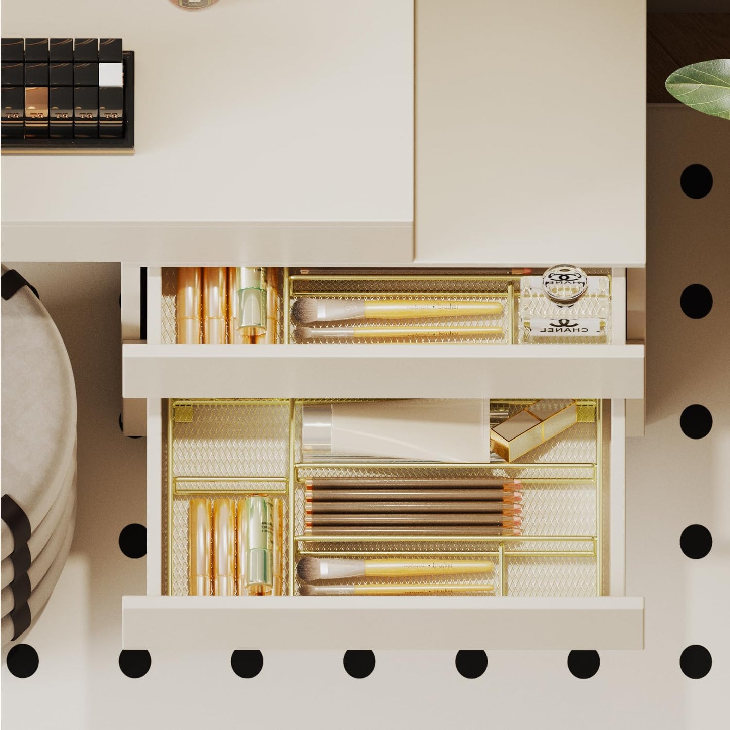 Desk Drawer Organizer Tray, Office Drawer Organizer, Desk Accessories & Workspace Organizers, Suitable for Tools, Pencils, Office Supplies Storage (Gold)