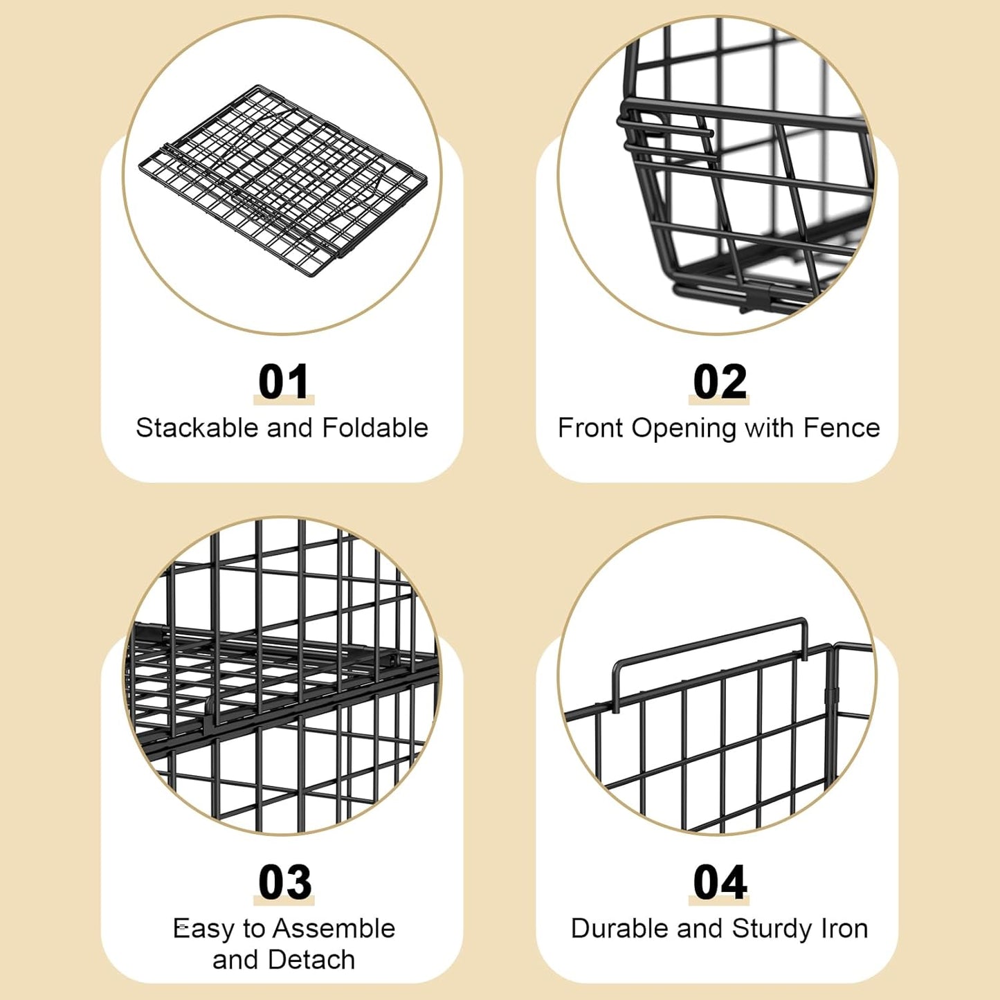 4-Tier Stackable Closet Organizers and Storage Shelves, Foldable Closet Shelf Organizer System, Space-Saving Clothes Storage Drawer Organizer Basket Bins, Black