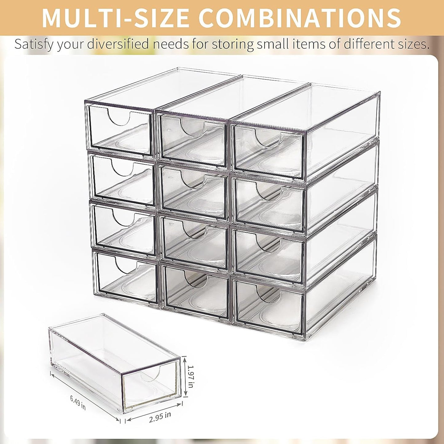 Desk Organizer with Drawers, Stackable Plastic Storage Drawers for Makeup or Desk Organization, Cabinets for Office Dressing Countertop Bathroom Bedroom (12 Packs)