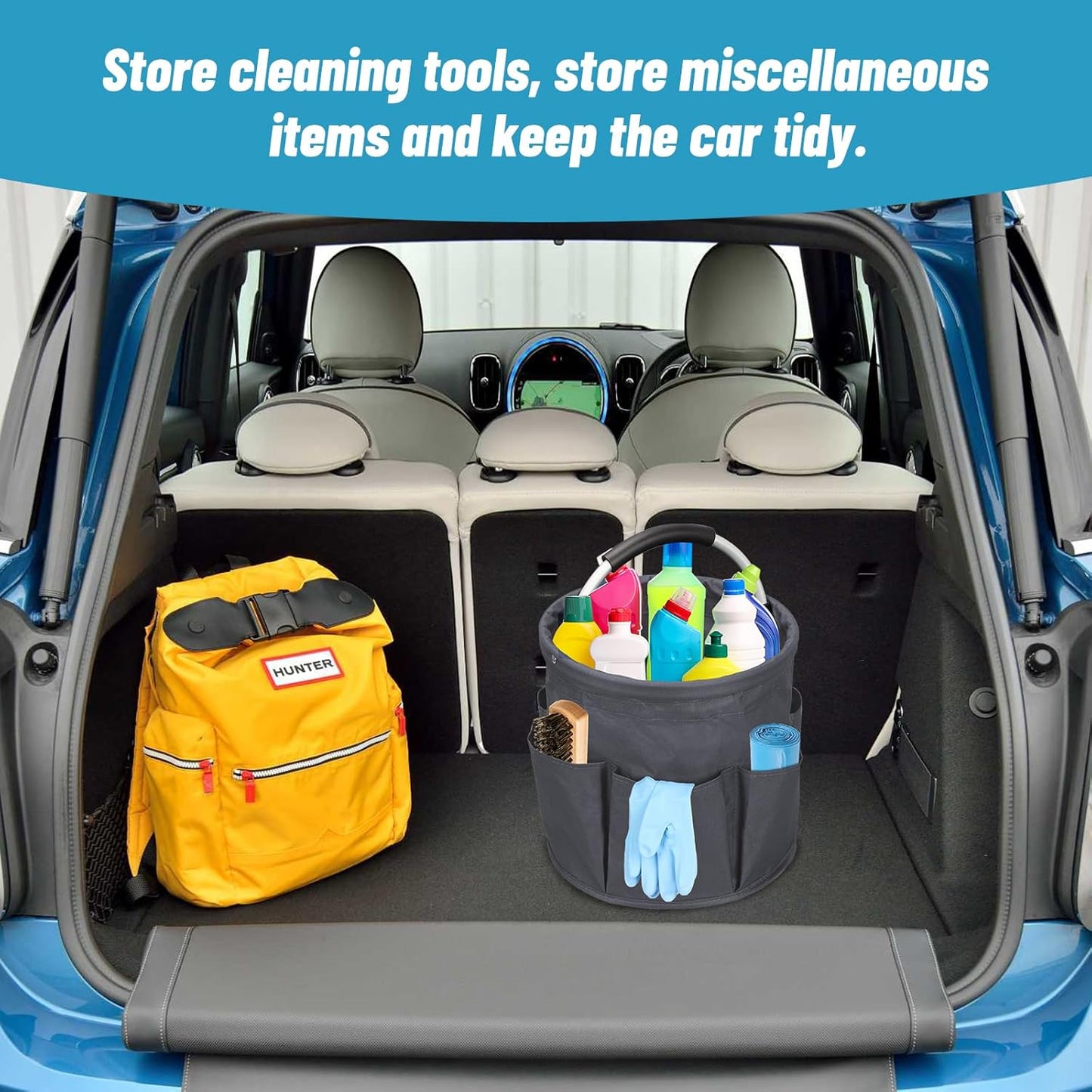 Cleaning Caddy with Handle, 17L Cleaning Supply Caddy Foldable Bucket Organizer Cleaning Products Organizers Cleaning Tools Bag 4.5 Gallon (Dark Gray)