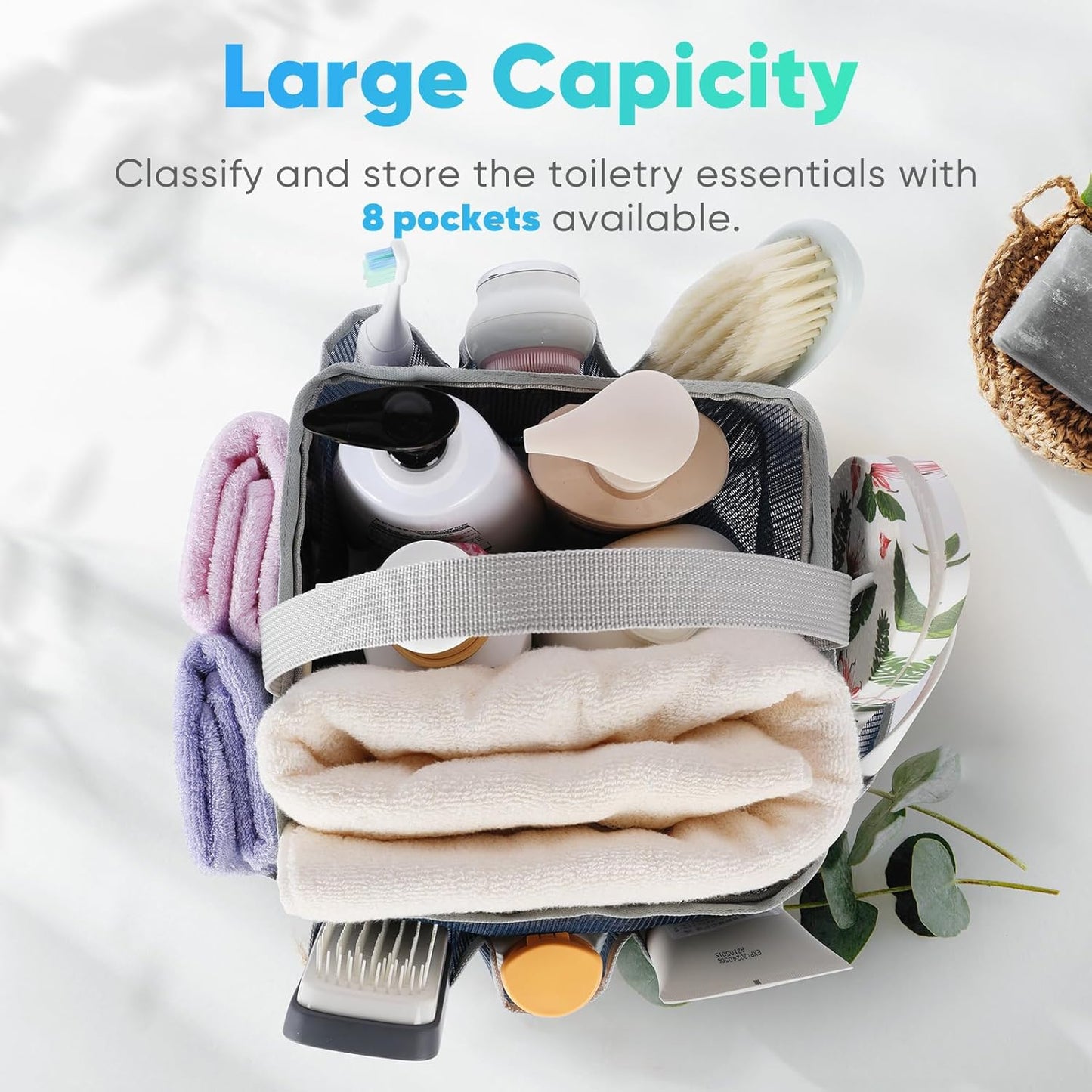 EUDELE 2 Pack Mesh Shower Caddy Portable for College Dorm Room Essentials, Shower Caddy Dorm with 8-Pocket Large Capacity,Shower Bag for Beach,Swimming,Gym