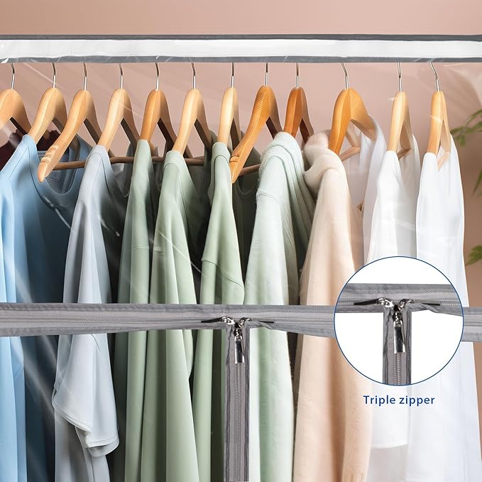 Zilink 43" Hanging Garment Bags for Hanging Clothes Clear Clothes Storage Bag Bottom Enclosed Garment Rack Cover Clothing Organizer for Suits, Fur Coat, Leather Jacket, Sweater,Shirt
