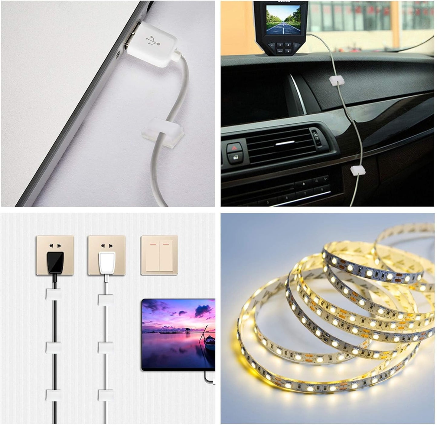 120 PCS Light Strip Mounting Clips White Self Adhesive Led Light Fasteners Mounting Holder Cable Clamp Organizer for 8mm Light Strip (8mm)