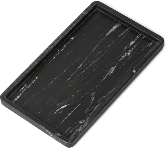 Cork & Mill Black Marble Tray for Bathroom Countertop, Kitchen Counter, or Catchall - 13" x 7½" Large Vanity Tray for Skincare or Perfume - Handcrafted Natural Marble Stone Organizer