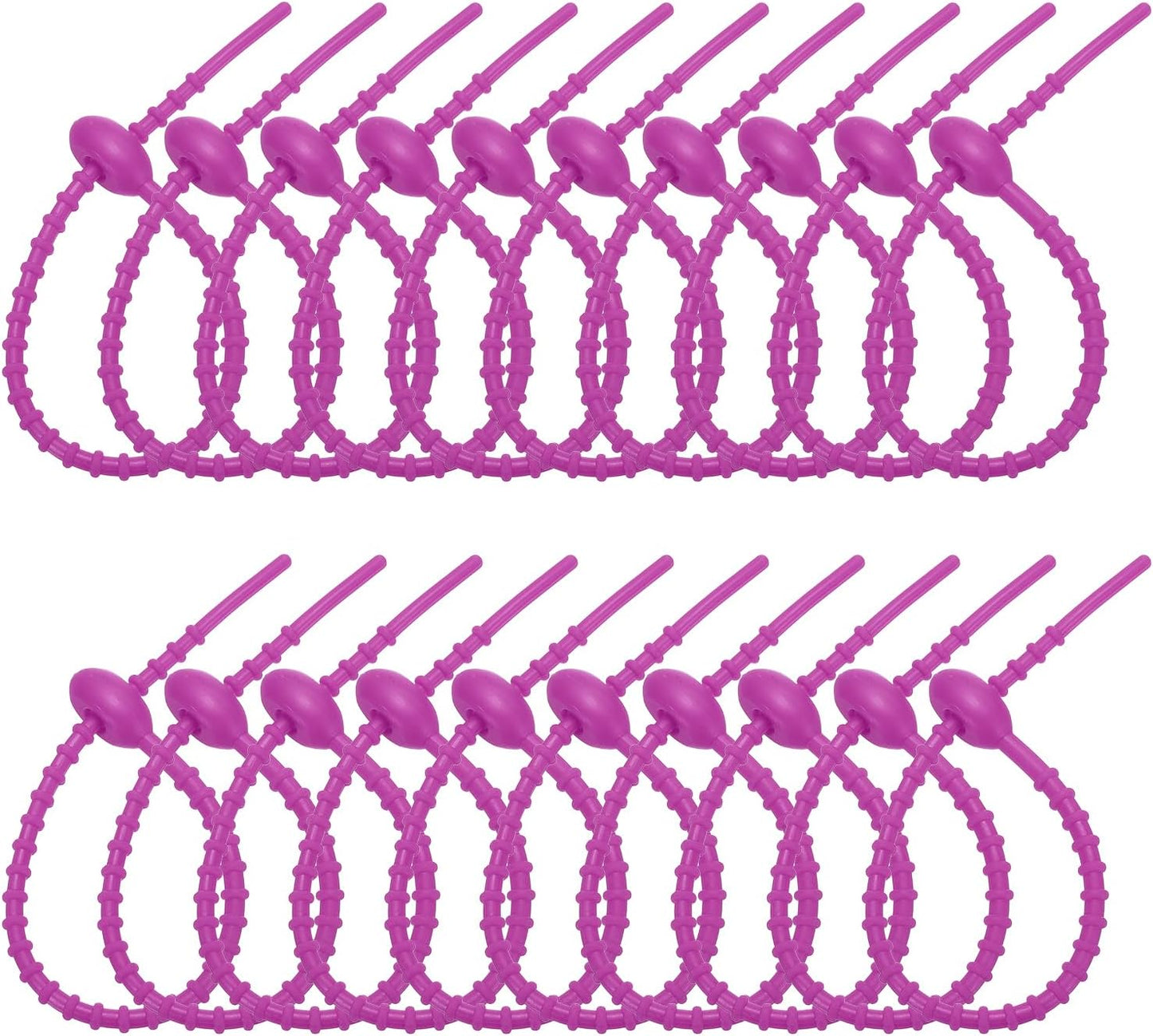 PATIKIL 8 Inch Silicone Cable Ties, 20pcs Rubber Reusable Twist Zip Ties Organizer for Home Office Kitchen Food bags Wires Adjustable Bag Clip, Violet