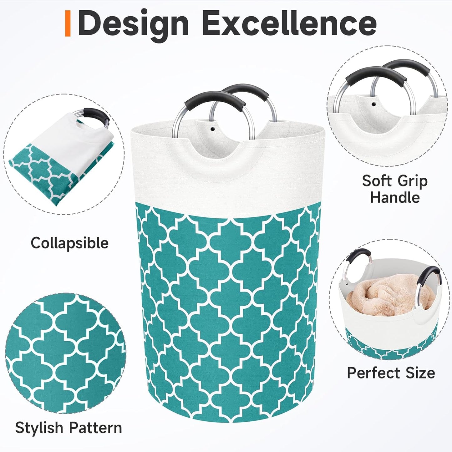 Large Laundry Basket Laundry Hamper Bag Washing Bin Clothes Bag Collapsible Tall With Handles Waterproof Travel Bathroom College Essentials Storage For College Dorm, Family (Green)75L