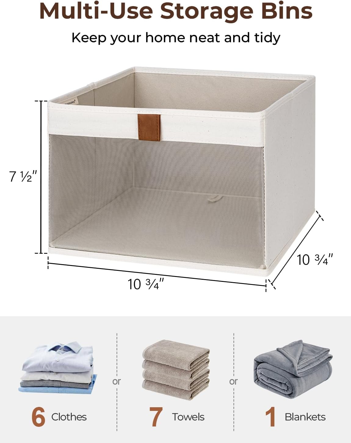 StorageWorks Closet Storage Bins, Storage Baskets with Clear Window and Handles, Foldable Fabric Organizer for Clothes, Shelves, Beige, 3 Pack