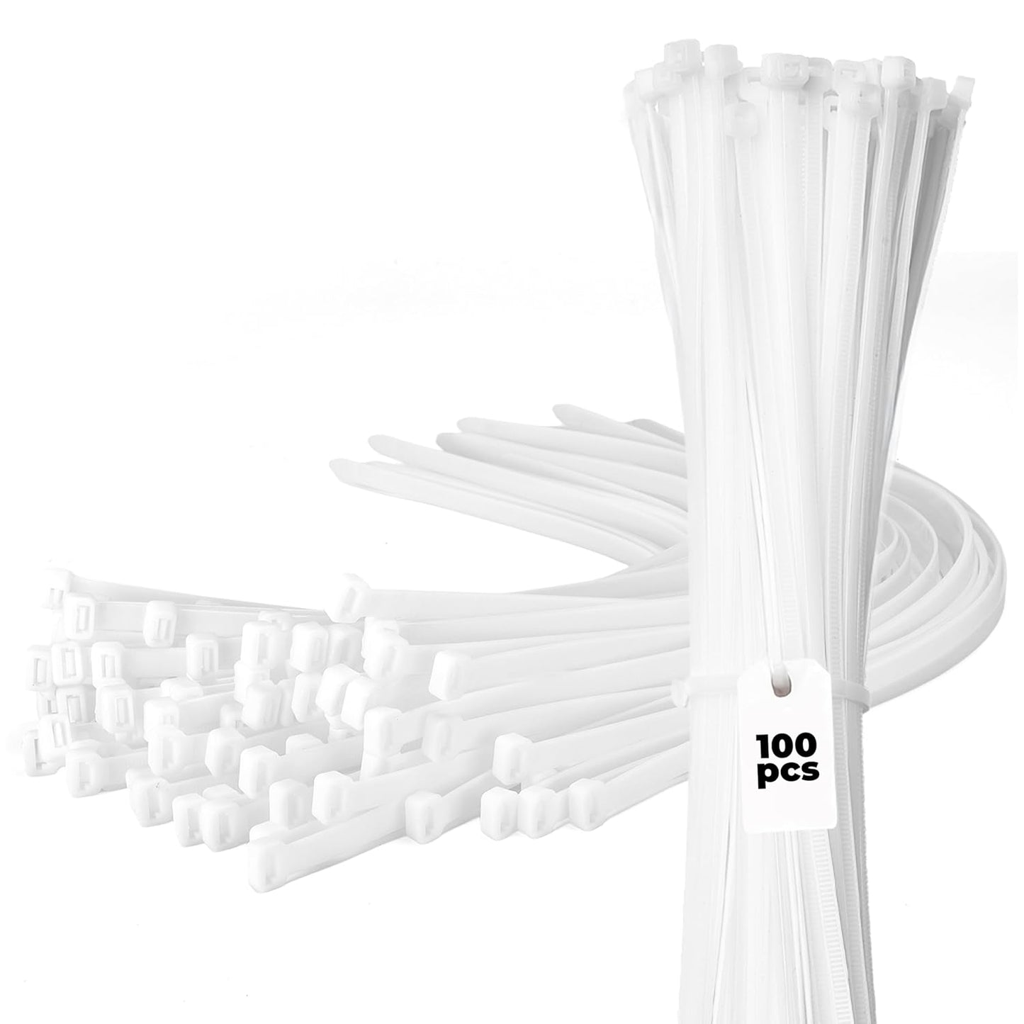 Bolt Dropper 15-Inch White Zip Cable Ties - Pack of 100 Heavy Duty Self-Locking Nylon Wire Ties - 120 lbs Tensile Strength for Indoor and Outdoor Use - Durable, UV and Temperature Resistant Zip Ties