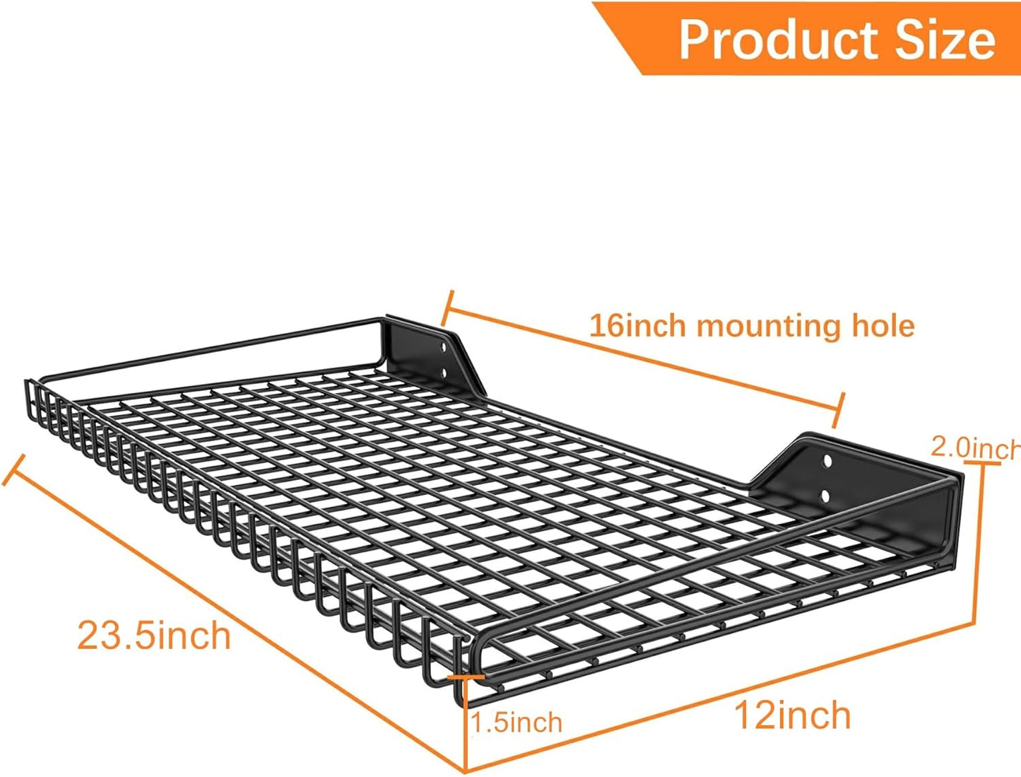 WALMANN 2 Pack Garage Wall Shelf, 23.5" x 12" Wall Mounted Storage Shelves for Garage, Closet, Laundry Room, Heavy Duty Wall Shelving, Holds Up to 65 lbs(Black)