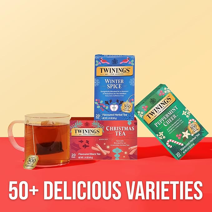 Twinings Winter Spice Herbal Tea Individually Wrapped, 20 Count (Pack of 1), Camomile, Apple, Cinnamon, & Clove, Naturally Caffeine-Free, Enjoy Hot or Iced, 20 Teabags