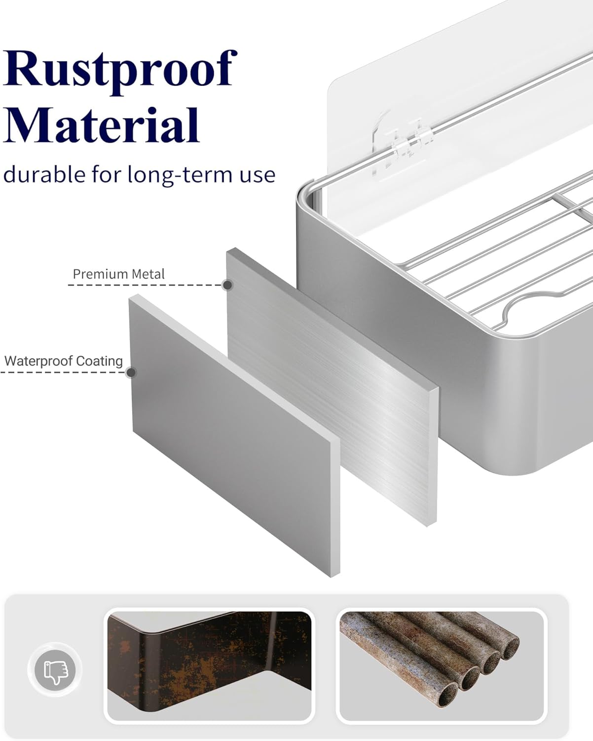 Kitsure Shower Caddy - 2 Pack Adhesive Shower Organizer, Rustproof Metal Shelves, No-Drill Bathroom Organizers and Storage, Silver Grey, XX-Large