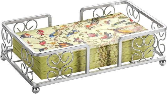 Stainless Steel Guest Towel Holder Tray for Bathroom, Silvery Counter Rectangular Bathroom Napkin Holder for Ktichen, Modern Disposable Hand Towel Holder Tray for Home, Bar, Hotel, Office