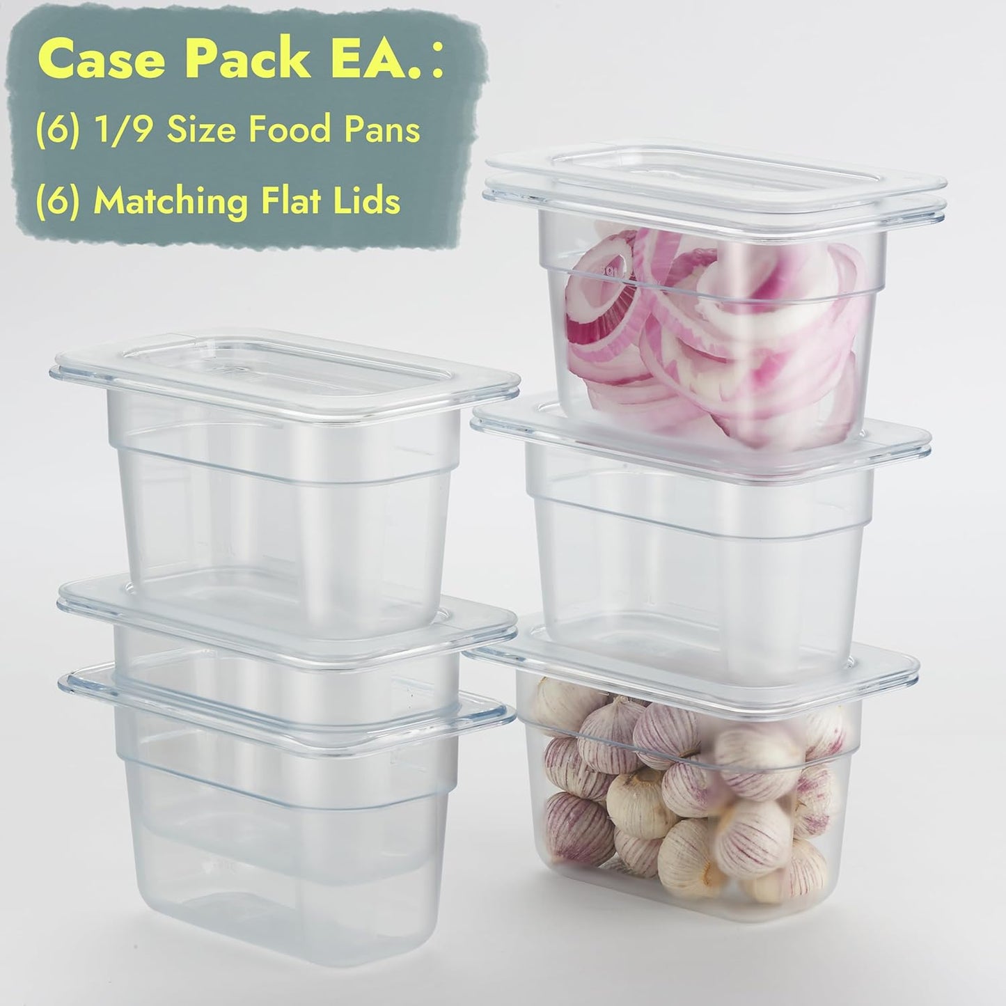 CURTA 6-Pack 1/9 Size 4" Deep NSF Polycarbonate Food Pans with Handled Lids | Dishwasher & Freezer Safe Clear Container for Prep Tables, Buffet, Salad Bar, Commercial Kitchen