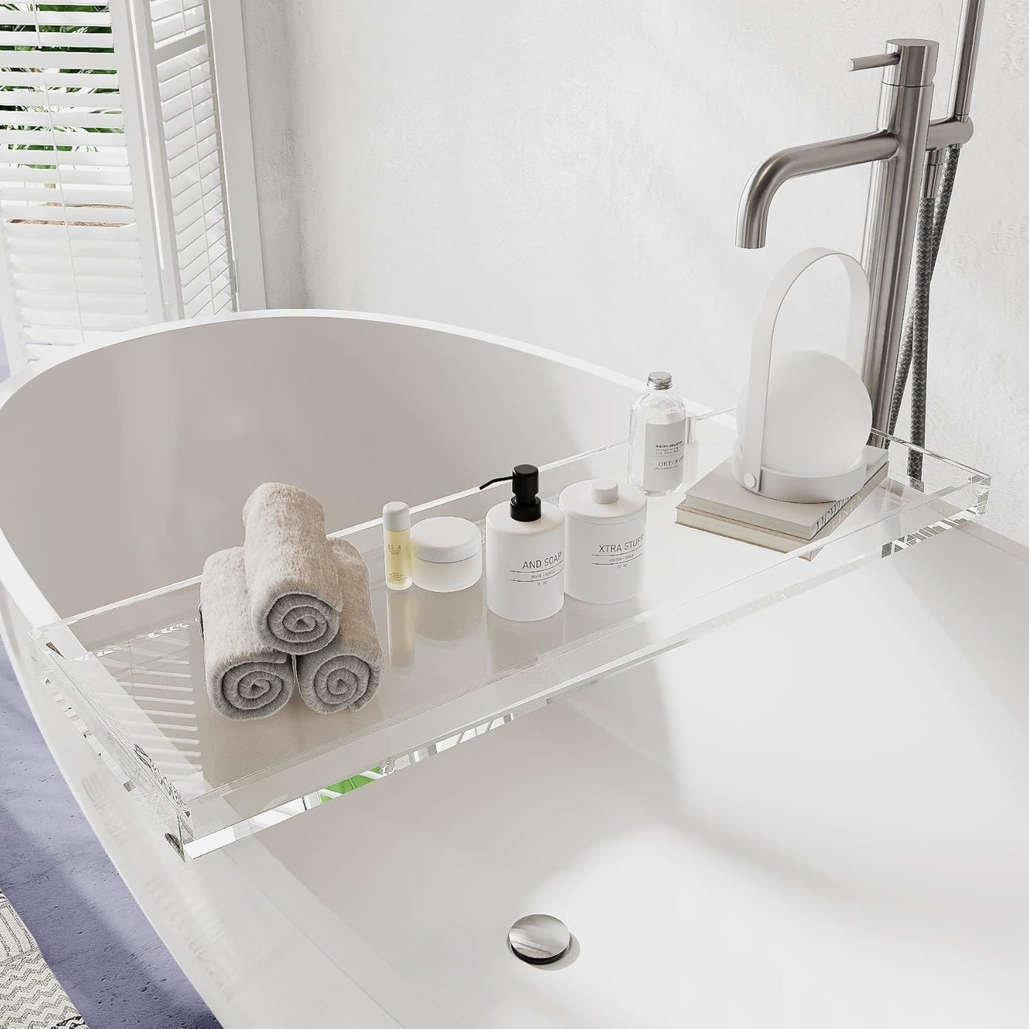 Bathtub Tray Table, Clear Acrylic, Anti-Slip Bath Caddy, 32.3 * 7.87 * 1.18in
