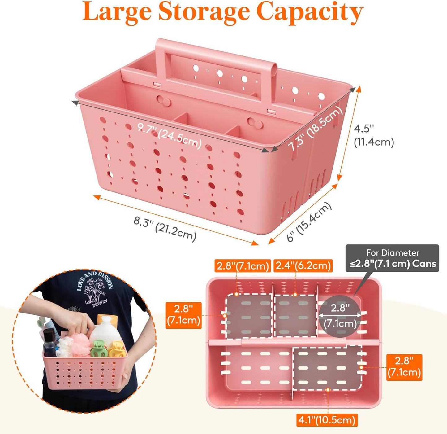 Lifewit Portable Shower Caddy with Handle, 1 Pcs Plastic Shower Caddy Dorm with Holes, Clean Organizer Basket for Bathroom, College, Dorm Room Essentials, Pink