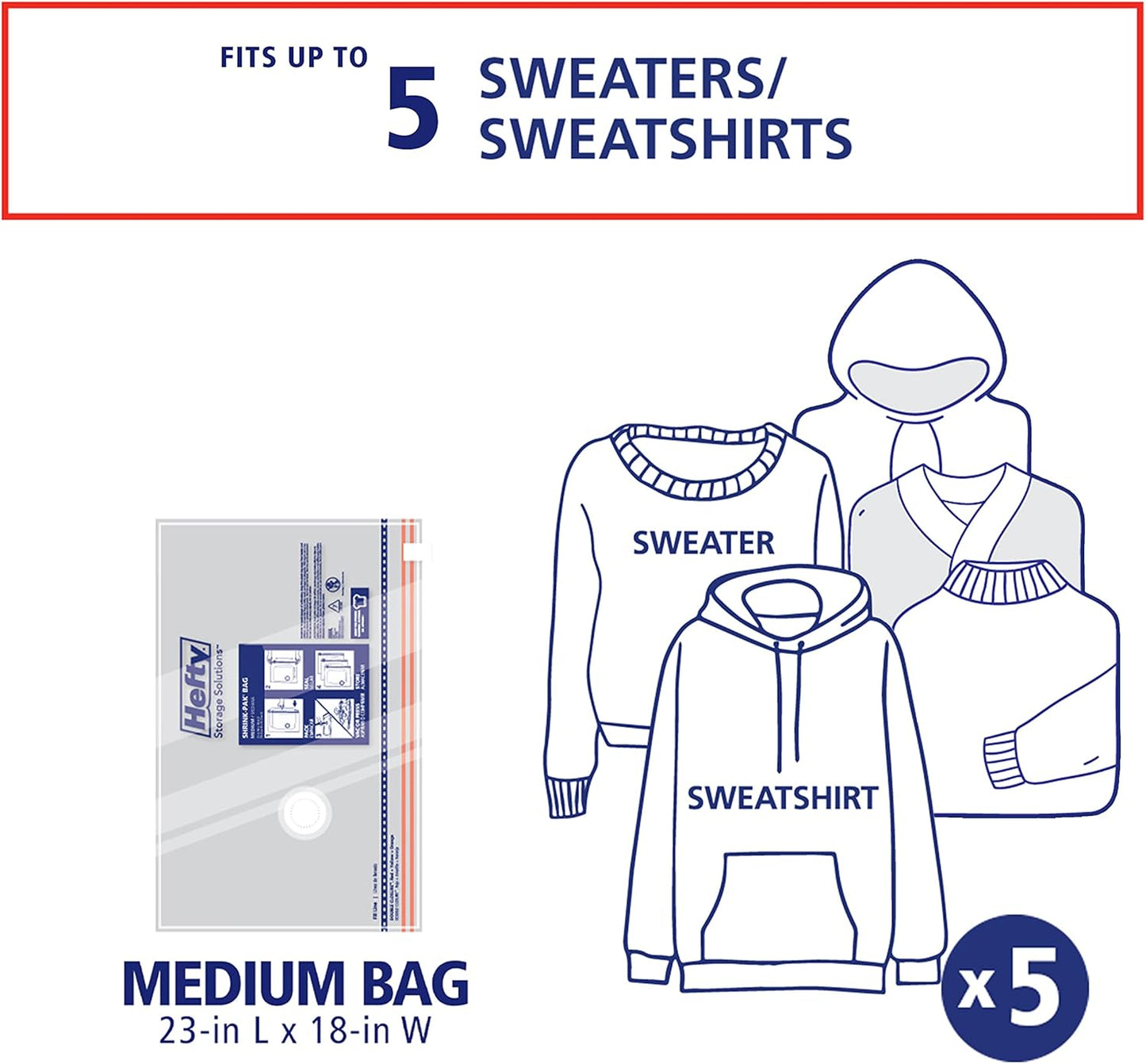 Hefty Shrink-Pak Vacuum Storage Bags - Space Saver for Under Bed Storage, Clothing and Comforters, 3X More Storage Space, 6 Medium Zipper Bags