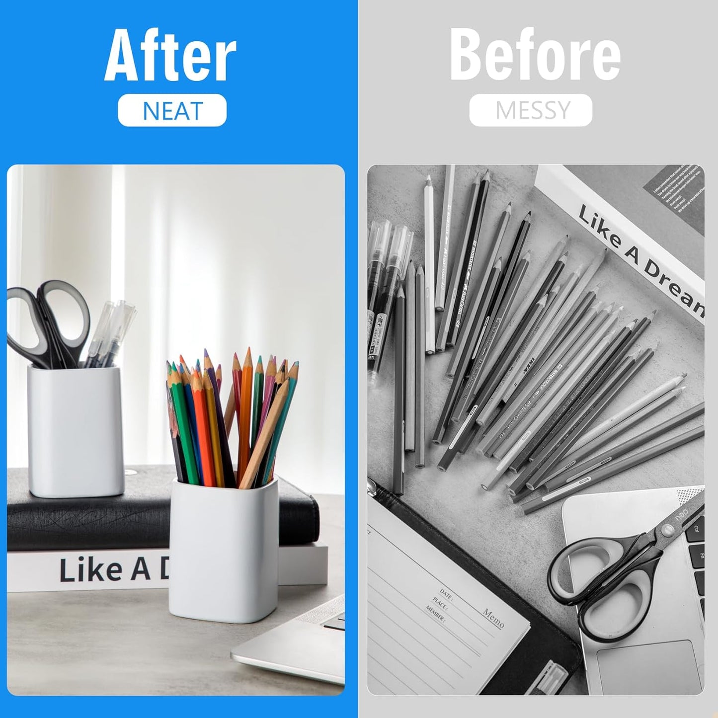 Pen Holder, 2 Pack Pencil Holder for Desk ,Ceramic Pencil Cup Desk Organizer, Makeup Brush Holder Cute, Stationery Accessories for Office, School, Home (Matte white)