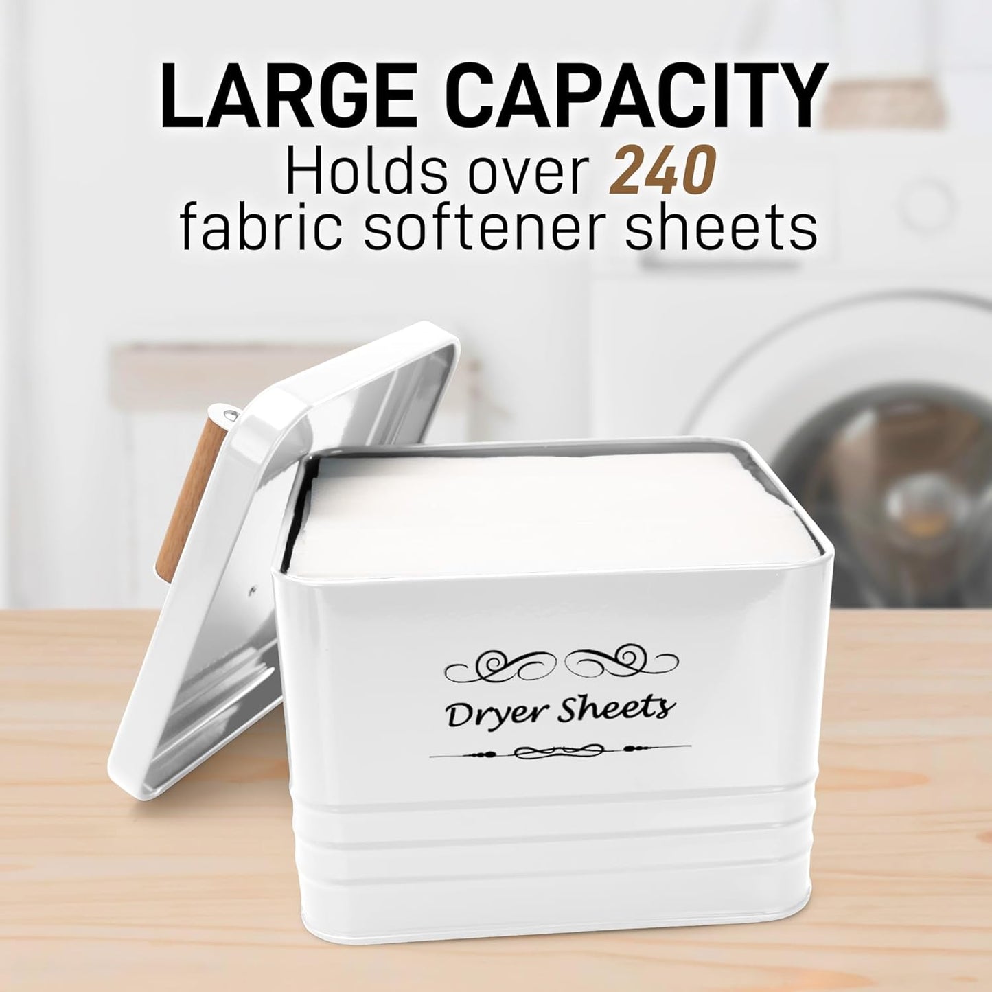 ELITAPRO Dryer Sheets Holder for Laundry Room - Farmhouse Dryer Sheet Box with Lid - Laundry Room Decor & Accessories - Metal Dryer Sheet Container for Laundry Room Organization & Storage (White)