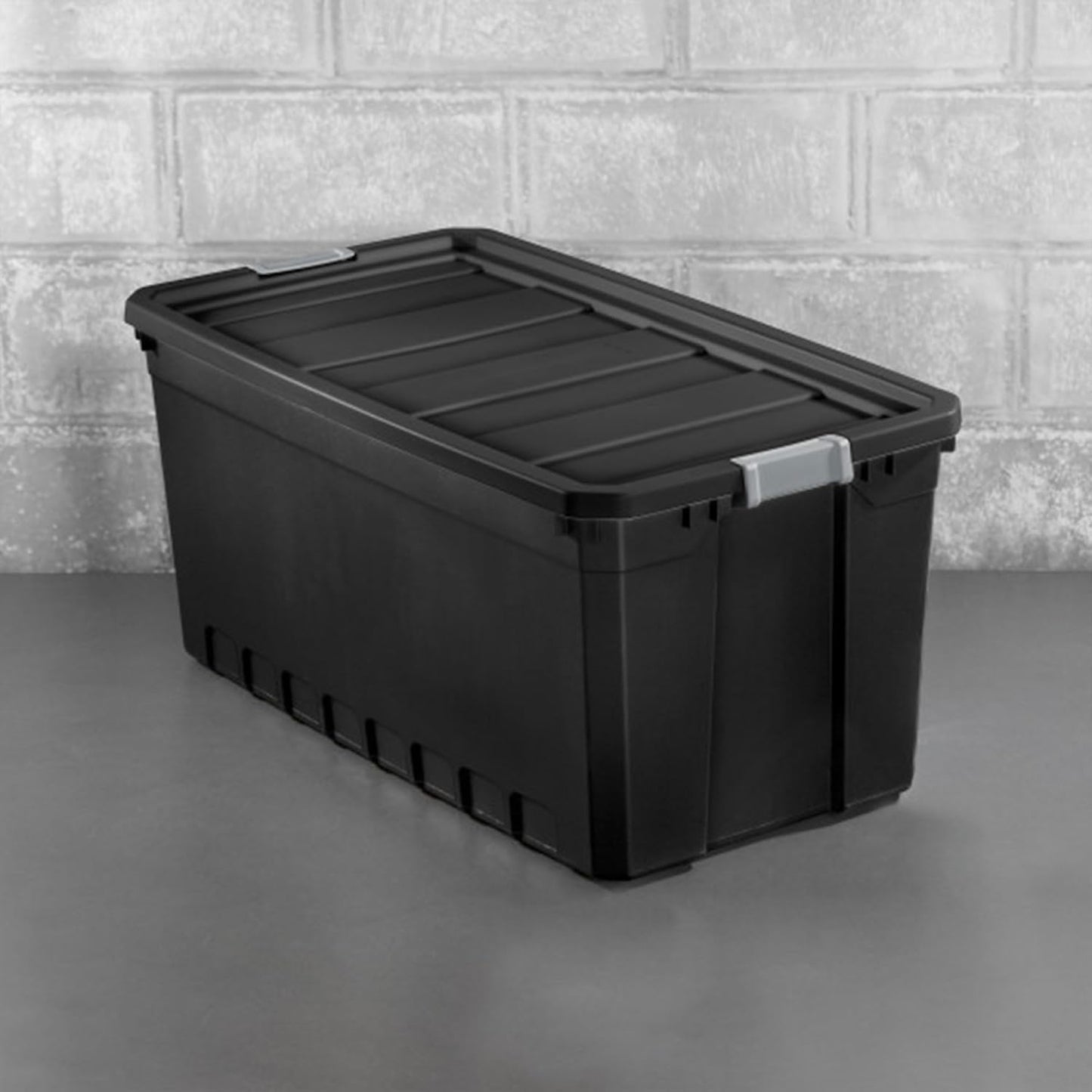 Sterilite 12-Pack Plastic Storage Bins with Lids, Stackable Containers, 50 Gallon, Black