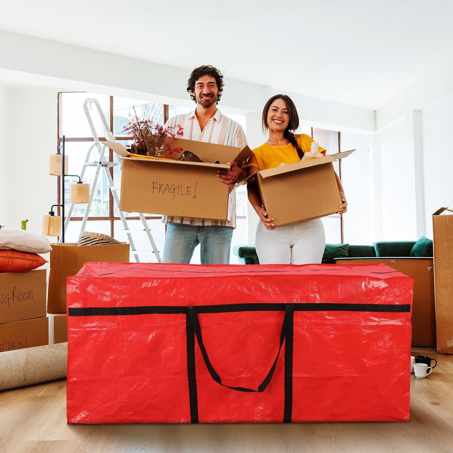 4 Pcs 176 Gallon Large Moving Bags with Zipper and Handles Foldable Storage Duffle Bags Heavy Duty Extra Large Totes for College Dorm Travel Clothes Blankets Bedding Moving (Red)