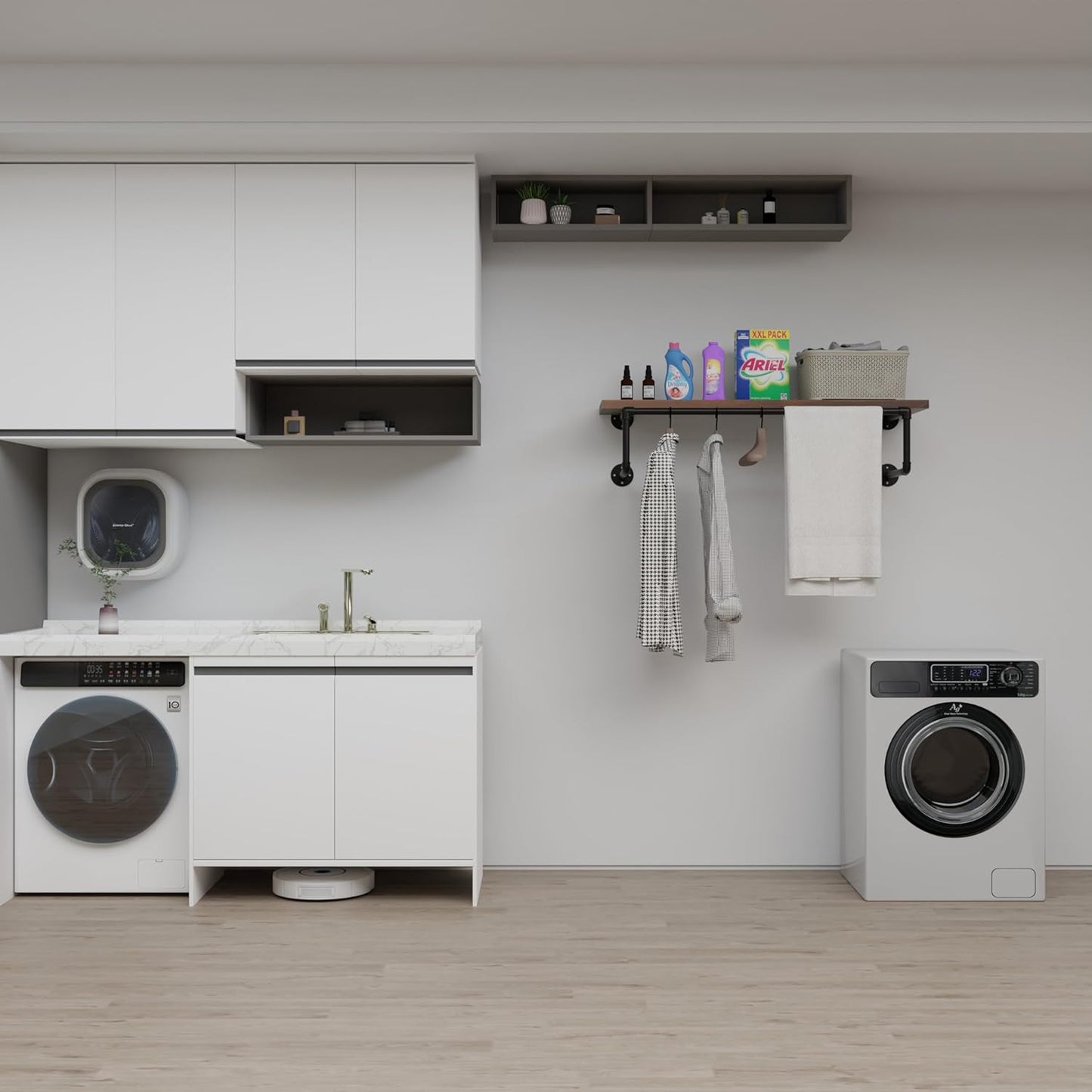 Clothes Rack 36in, Wall Mounted Garment Racks with Real Walnut Wood Shelf, Heavy Duty Hanging Clothes Rack, Multi-Purpose Hanging Rod, Space-Saving Closet Storage