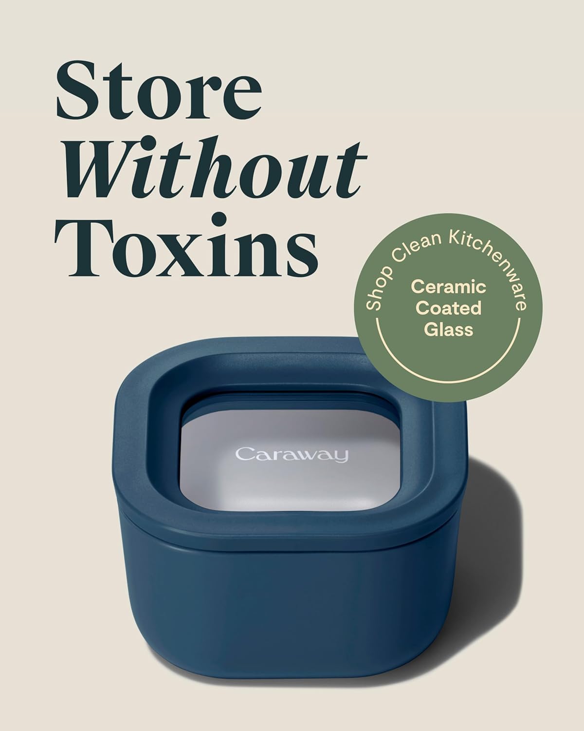 Caraway Mini Square Food Storage Container - 1.75 Cup Glass Storage Container for Food - Non-Toxic Ceramic-Coated Glass - Air Release Technology - Compact & Stackable Design - Navy