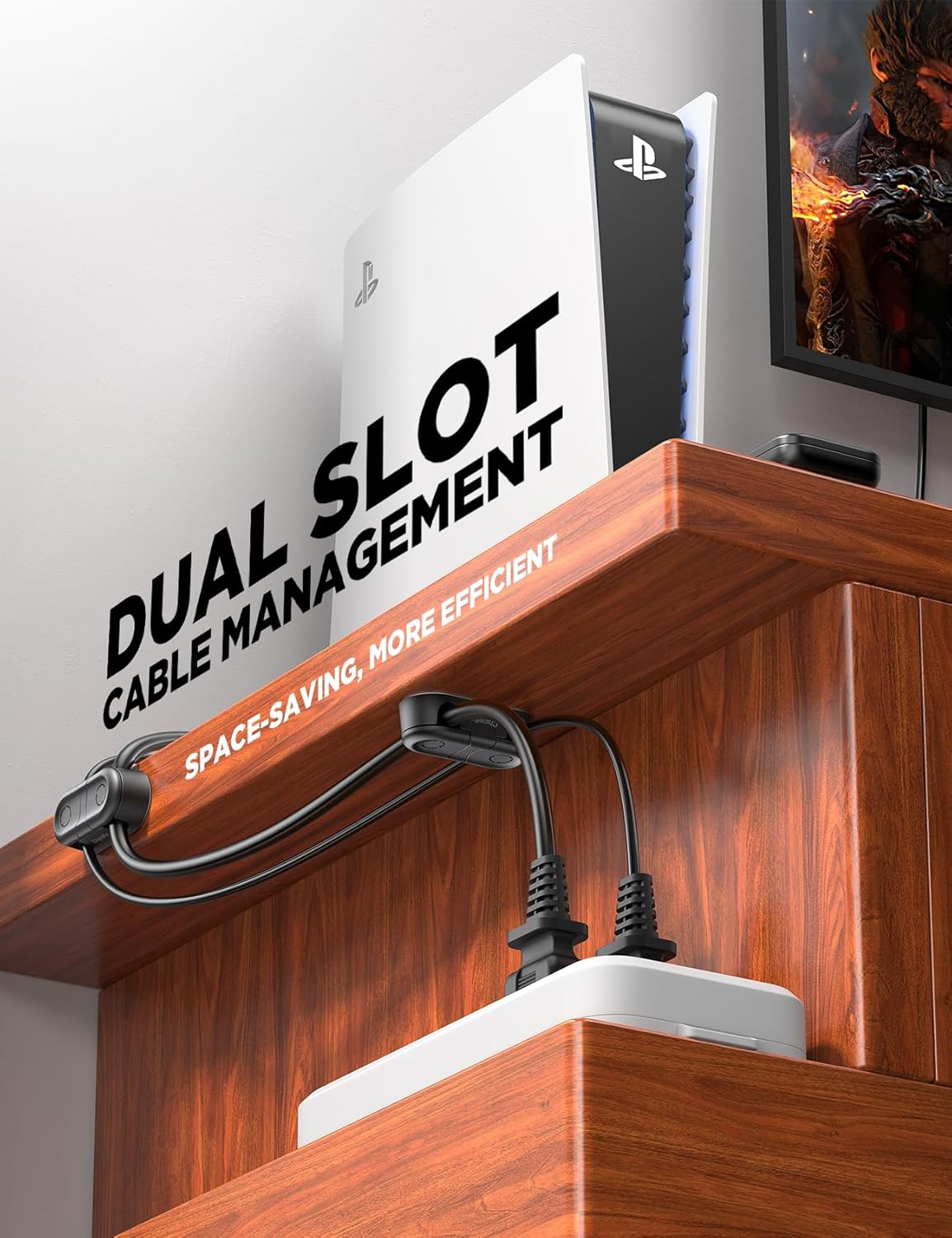 Magnetic Cable Clips - Chfeila 8Pack [Dual Slot] [360°Rotating & Twist-Lock] Cord Management, Adhesive Phone Charging Keeper, Wire Organizer Holder for Nightstand, Home Office Desk Accessories Decor