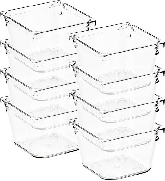 8 Pack Drawer Organizer - 3" X 3" Clear Acrylic Storage Bins with Non-Slip Pads, Versatile Desk Tray for Makeup, Jewelry, Kitchen, Bathroom, and Office Organization