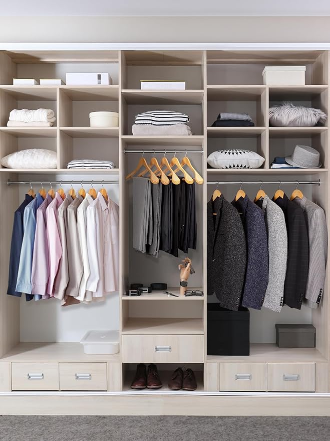 HOUSE DAY 19'' Extra Wide Shoulder Wooden Hangers 6 Pack, Premium Large Wood Suit Hangers With Non Slip Pant Holder, Wide Shoulder Hangers for Suits, Coats, Jackets, Heavy Wide Clothes Hanger, Natural