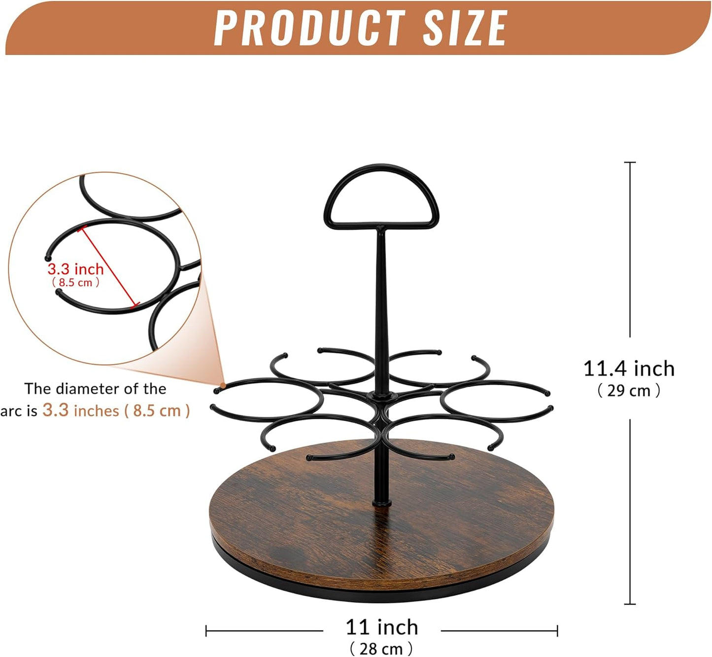 Rotating Coffee Syrup Organizer Hold 6 Bottles, Wood Coffee Syrup Rack for Countertop, Large Bottle Holder Stand for Bar Station, Turntable Wine Display Tray (Black - 6 Bottles)