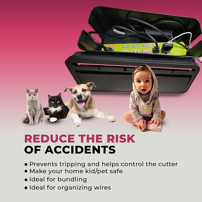 Cable Management Box Cord Organizer - The Cable Storage Box can Manage Hide Plugs Wires Power Strips USB Hub Router TV Computer Desk Cable for Home and Office Medium Black