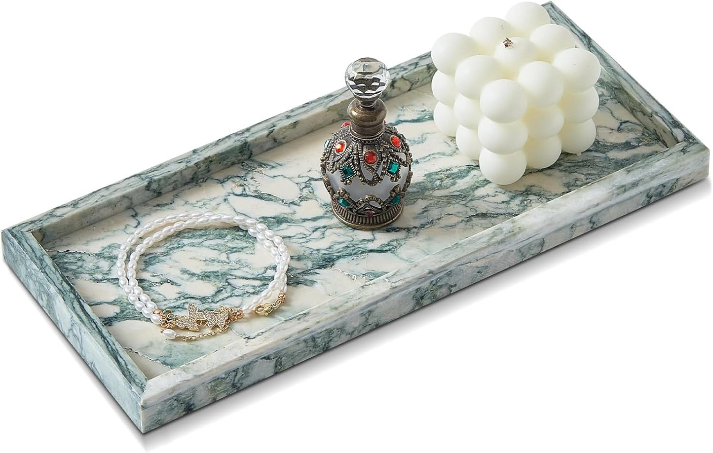 Luxury Natural Small Marble Tray for Bathroom Vanity and Kitchen Sink, Stone Countertop Organizer for Soap Dispenser, Jewelry, Perfume, Candle, Ring, Home Decor, Non-Resin Non-Ceramic